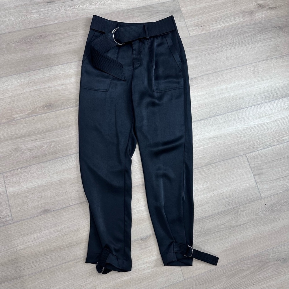 Ramy Brook satin belted high waisted pants black size 2